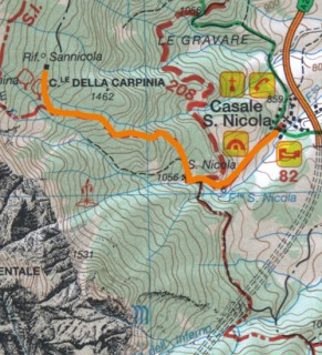 Cartina del sentiero Da Casale San Nicola all’Eremo e al rifugio San Nicola